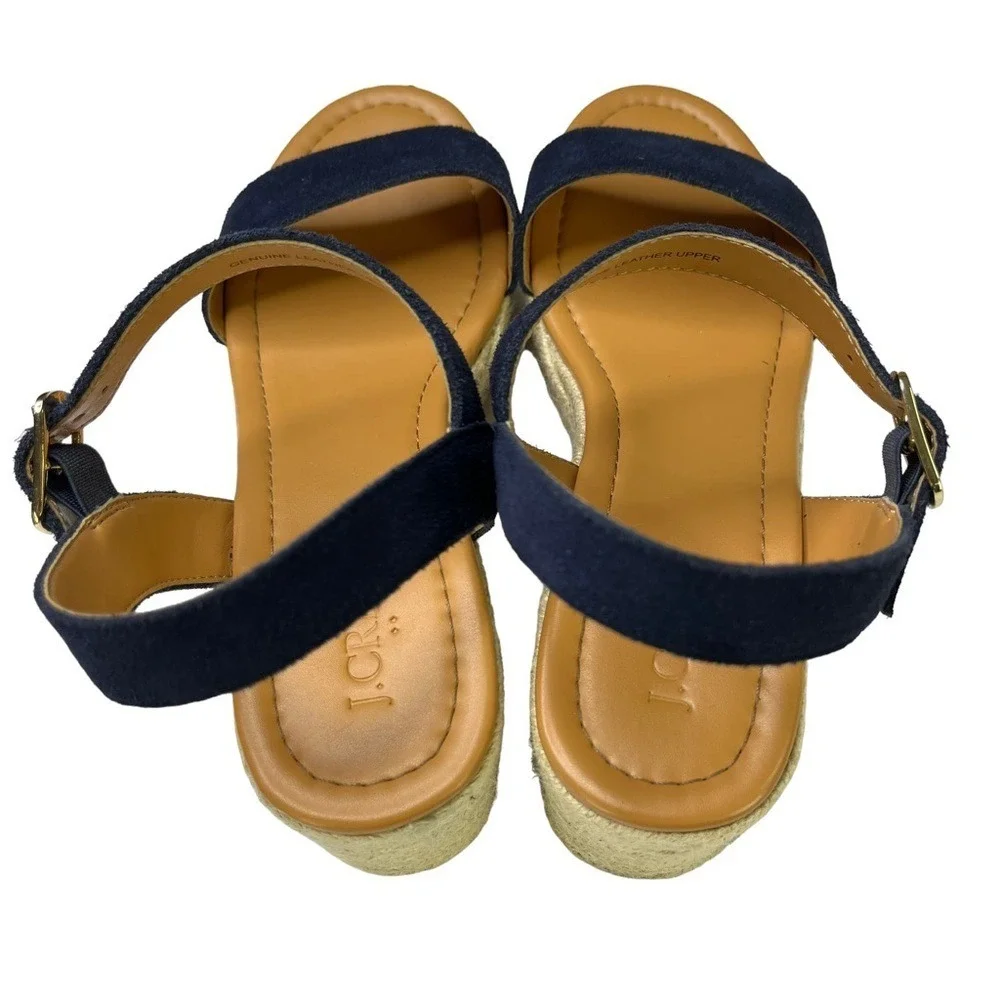 J. Crew Sandals‎ Womens Size 9.5 Blue Suede Leather Platform Espadrille Heels
